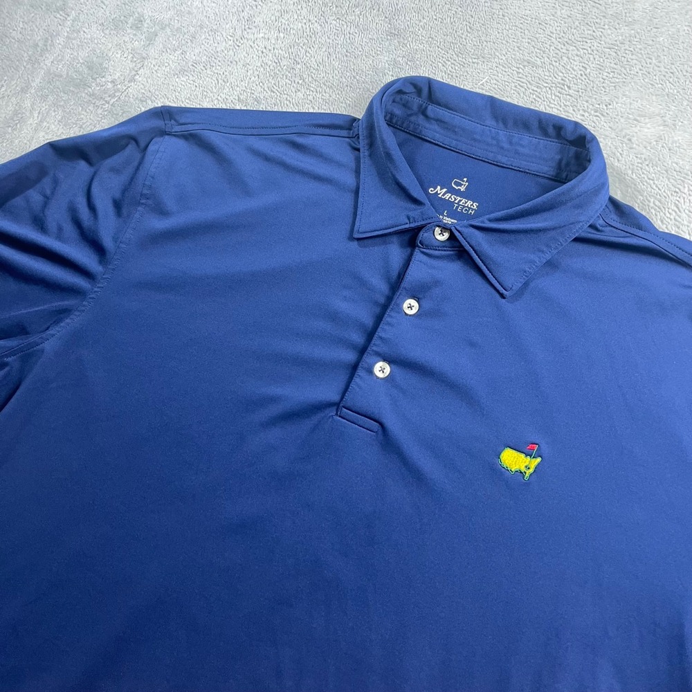 Masters Tech Mens Golf Polo Shirt Large Navy Blue Performance Short Sleeve Logo